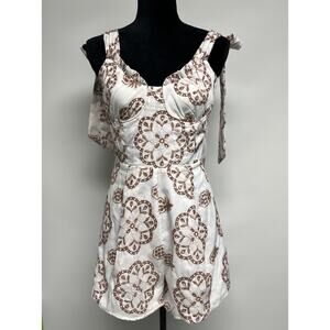 Vestique Women’s Romper Corset Embroidered‎ Large Fall White & Brown Boho